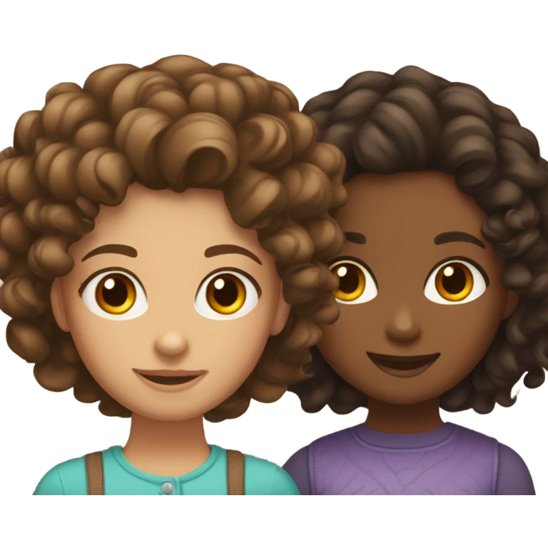 A girl with curly dark brown hair with a tan girl with hazel brown curly hair emoji