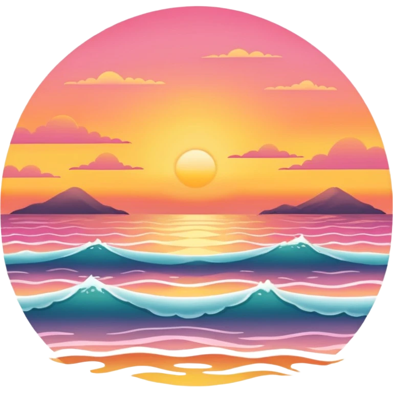 Sunset over a calm ocean with soft waves and a clear sky." emoji