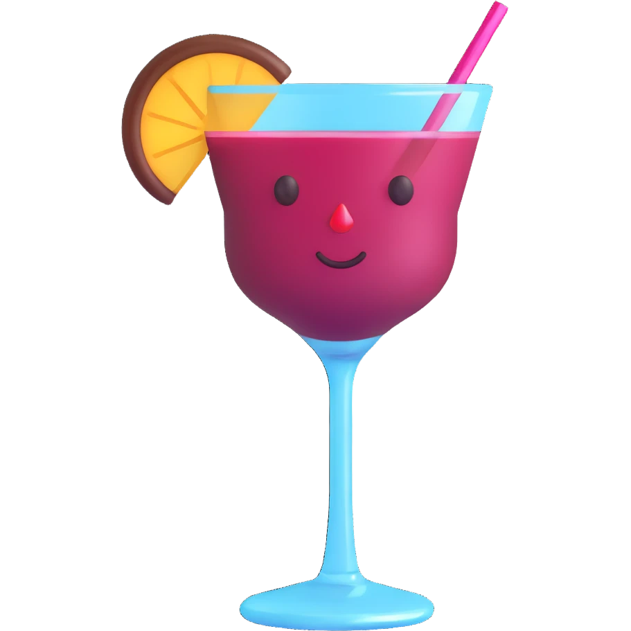 3D emoji style cocktail glass with burgundy drink and a sparkling effect emoji