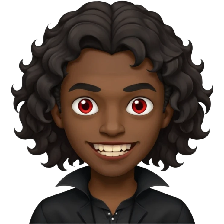 black skinned person with a black shirt on make the haircut have waves with vampire teeth emoji