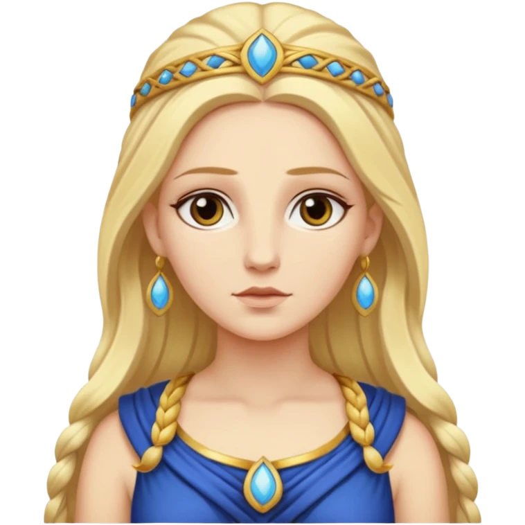 Metis The blonde pre-Olympian goddess of wisdom, counsel, and deep thought. She was the first wife and advisor of Zeus and the mother of Athena, the later goddess of wisdom. Her name connoted "cunning intelligence," a quality highly valued in Greek heroes like Odysseus. 
 emoji