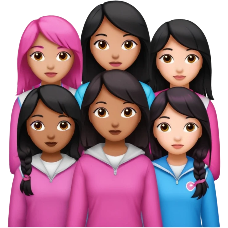 Katseye music group 6 members all girl 2 brown girl 1 korean 1 latina 1 girl with black hair pink highlights emoji