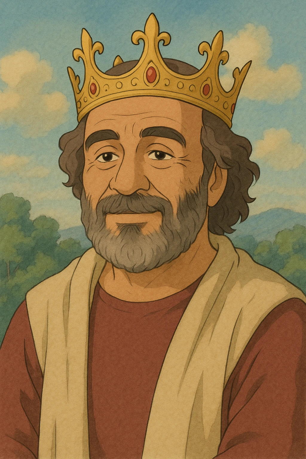 Boaz Sharabi, the Israeli singer, with a crown, ghibli style emoji