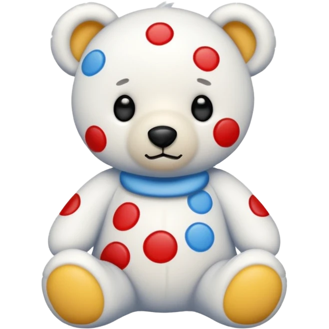 White teddy bear with blue, red and yellow spots emoji
