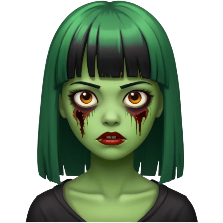 zombie verde feminina com cabelo preto liso com franjinha emoji
