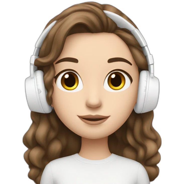brunette white girl with long hair listening to music with her phone in her hand with white AirPods  emoji