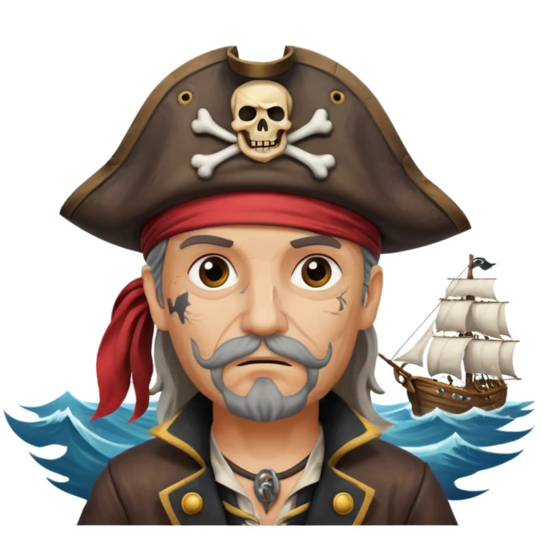 pirate with eye sailing a ship in strom sea background emoji