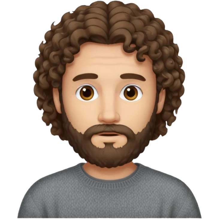 long curly hair bearded man sweater emoji