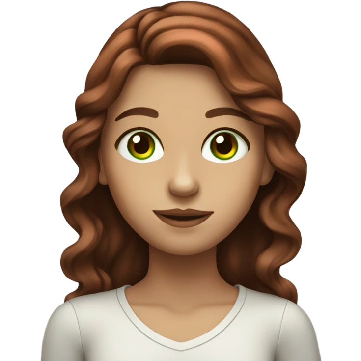 Girl with long wavy brown hair with red highlights and green eyes emoji