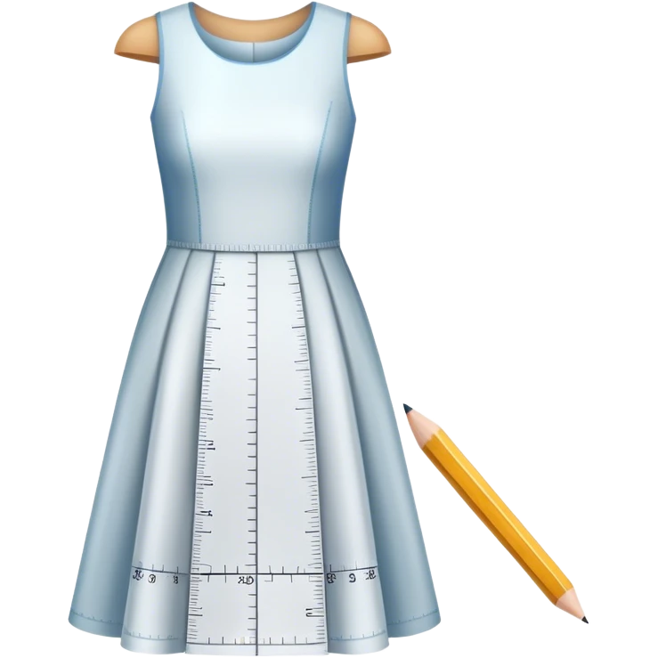 Icon for Fashion Design: a dress pattern with measurements, a ruler, and a pencil. The icon should represent the process of designing clothing with a focus on precision and tailoring. Transparent background. emoji