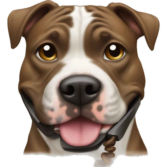 Brindle pitbull talking on a landline emoji