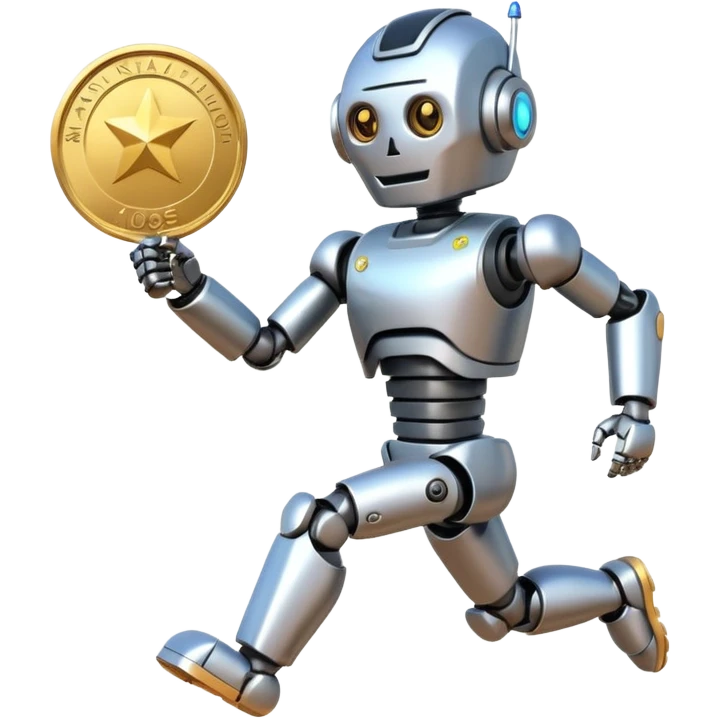 Robot picking running a marathon with gold medal emoji