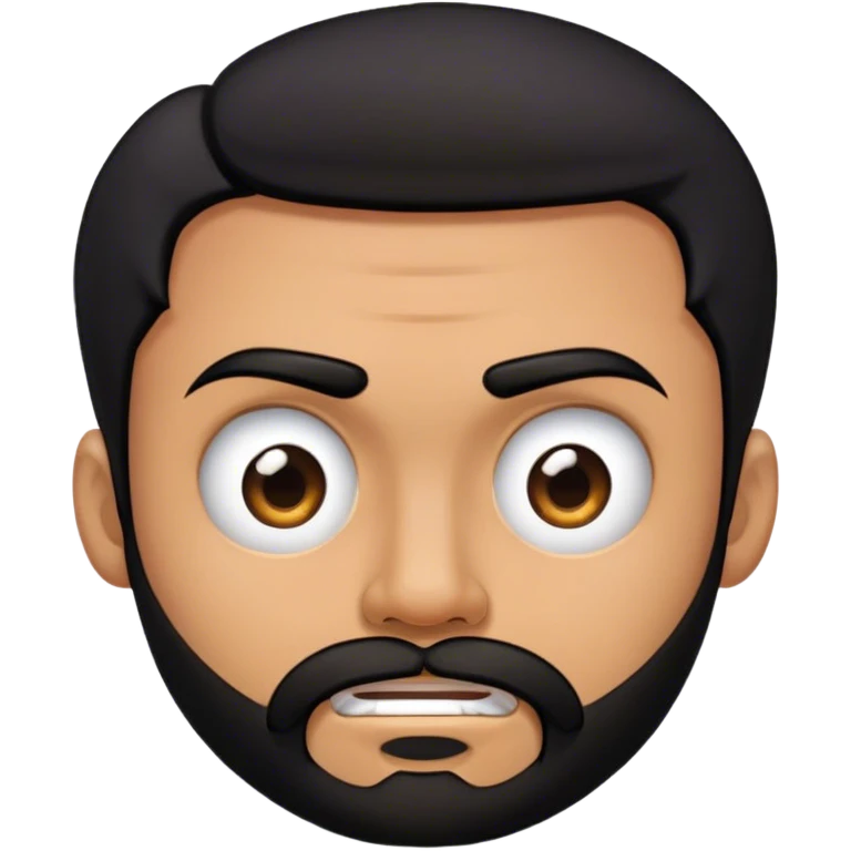 Distorted cartoon face after punch, stretched cheeks, trimmed beard, medium-length black hair, short sides, hair forward, transparent background. emoji