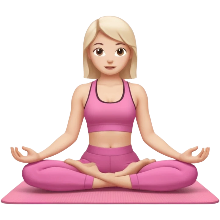 white-skinned attractive young woman, 20 years old, practicing yoga on a pink yoga mat, iPhone memoji style emoji
