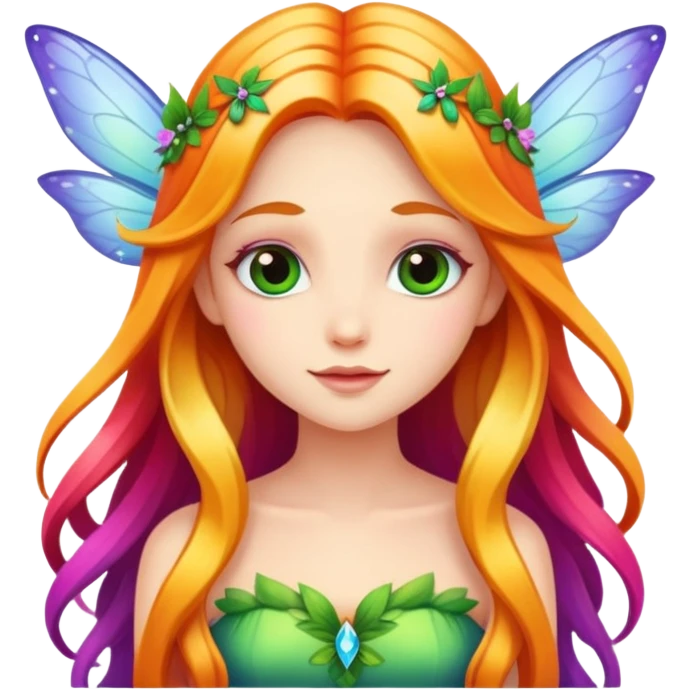 Beautiful fairy, colorful, long hair emoji