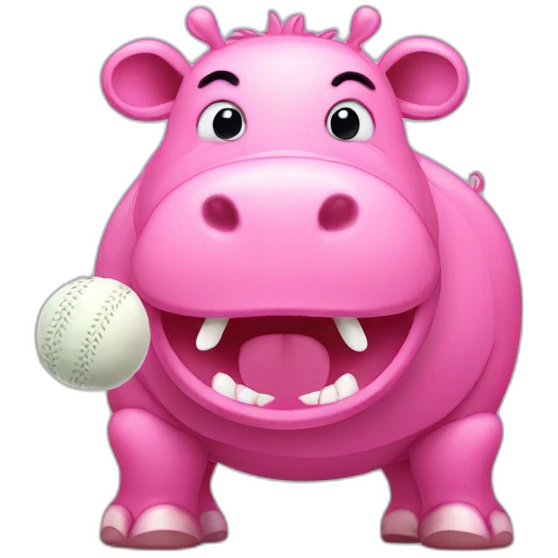pink hippo with cricket ball emoji