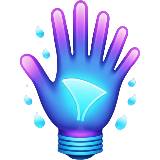 Futuristic glowing applause, purple and blue glow, dark background emoji