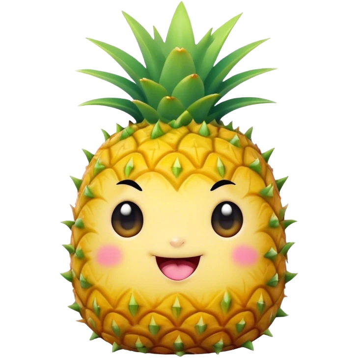 Cute Kawaii Pineapple, tiny and round, bright golden yellow with a spiky green top, chubby cheeks, playful winking expression, soft pastel textures, sweet and tropical vibes! emoji