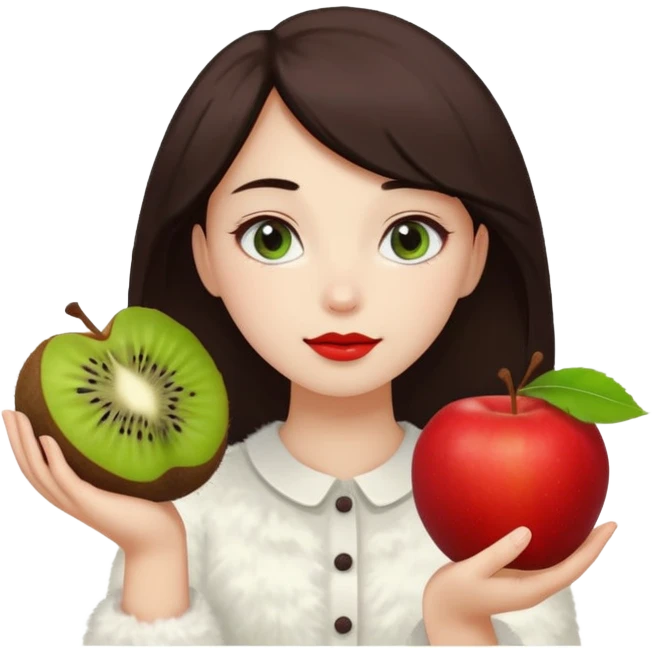 vanila aesthetic girl holding cloud and prune and apple & kiwi emoji