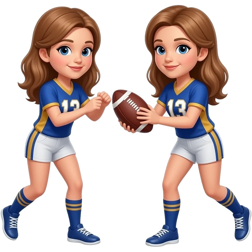 white Girls light brown hair flag football players wearing Blue and gold no numbers emoji