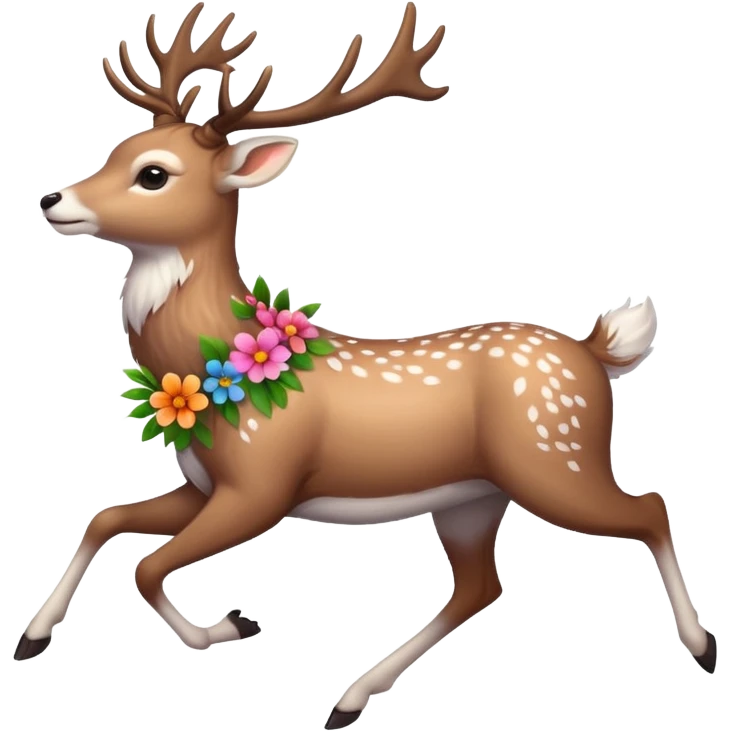 White deer with flowers on his antlers running emoji