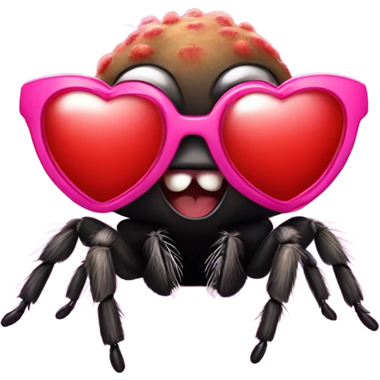 pink fat jumping spider with red heart sunglasses  emoji