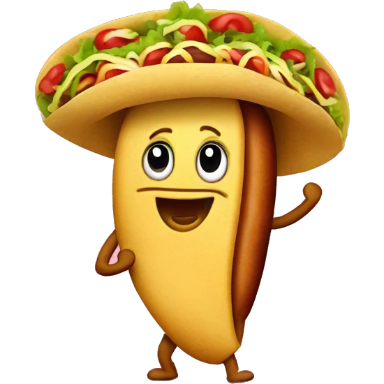 Happy mexican taco holding a hotdog dancing emoji