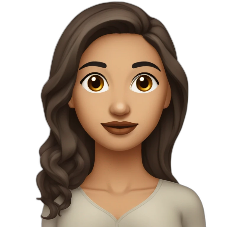 Beautiful Indian young lady with oval face big brown eyes straight medium sized nose full lips widows peak long loose wavy brown hair long eyelashes slightly angled eyebrows emoji