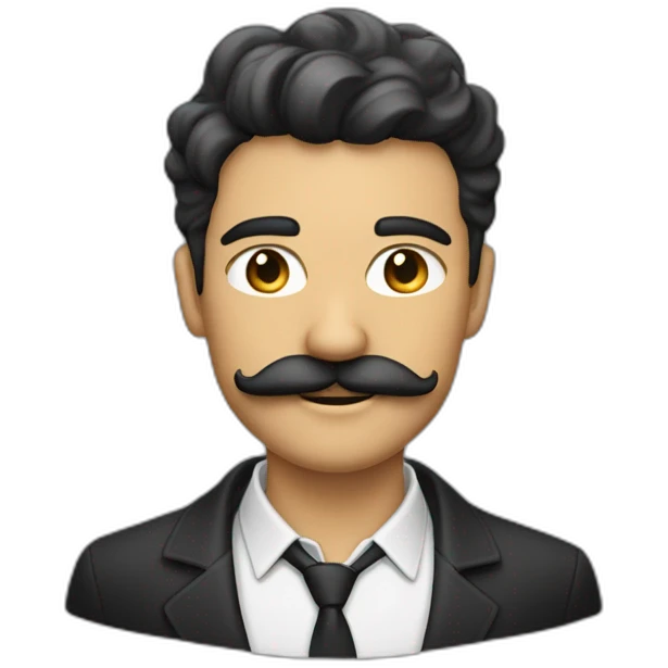 Homme avec les cheveux noirs et une moustache en brasee de 2cm emoji