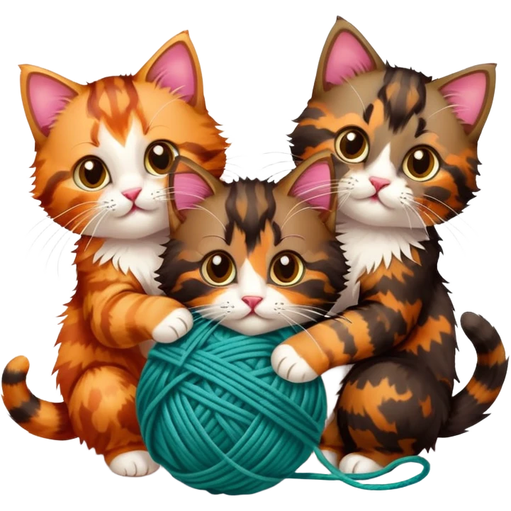 three kittens playing with ball of yarn emoji