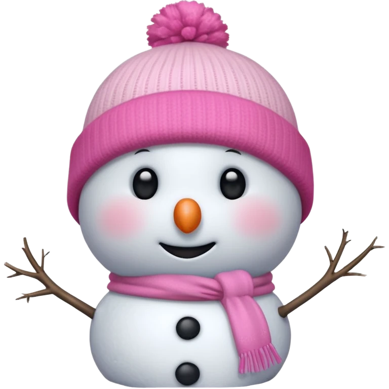 cute white and light pink snowman blushing, up close, pink beanie  emoji