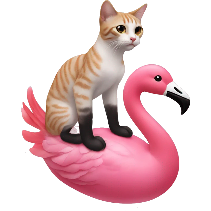 Cat riding a pink flamingo  emoji