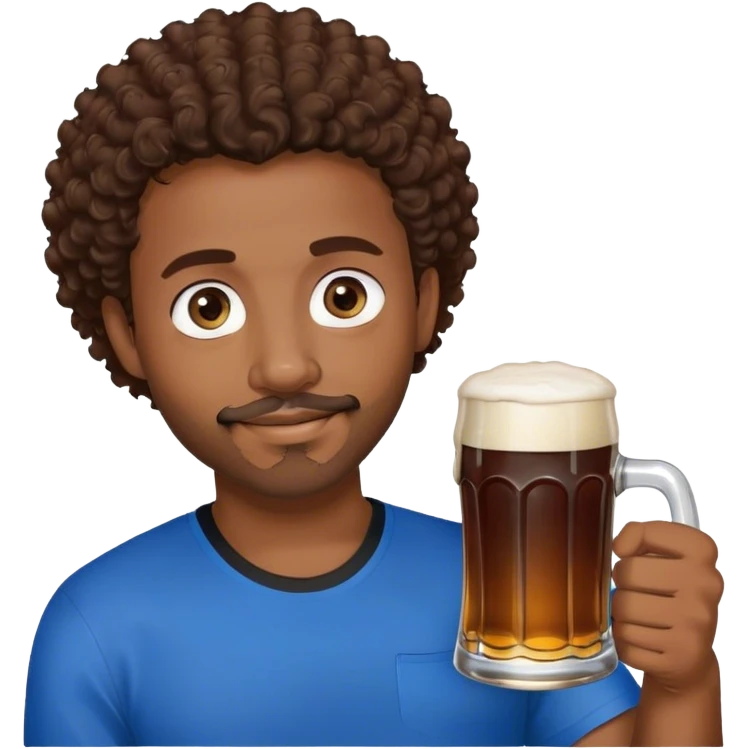 black man with short brown curly hair and blue eyes facial hair black shirt holding a beer emoji
