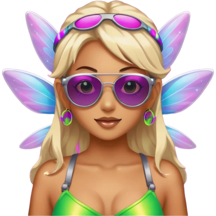 hard techno rave fairy, sunglasses, rave outfit, laser lights, minimal background emoji