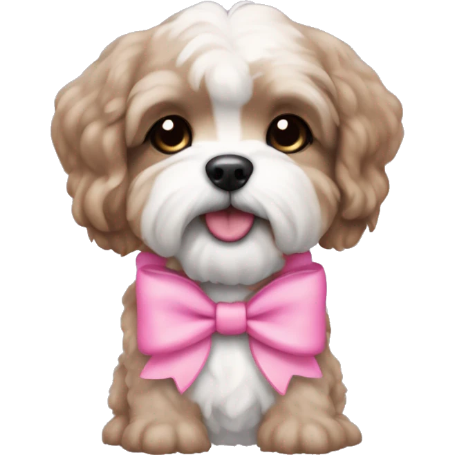 Brown schichon puppy with pink bow emoji