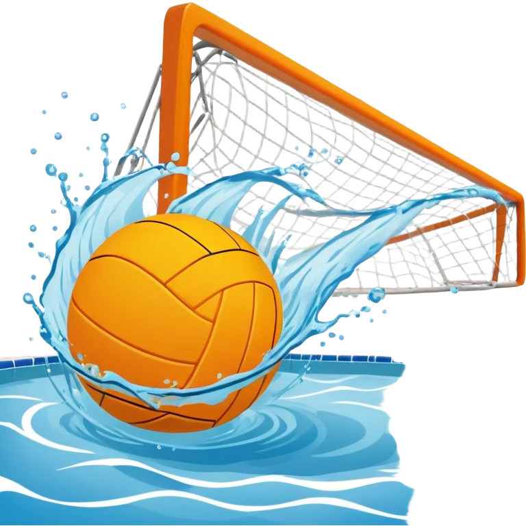 An icon showing a water polo ball floating on the surface of a pool, with a goal frame in the background, and water splashing around. The design captures the intensity of the game with visible ripples on the water. Transparent background highlights the excitement of water polo. emoji