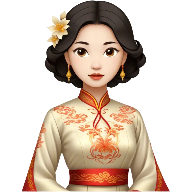 Cinematic Realistic Áo Dài Portrait Emoji, depicted as an elegant traditional Vietnamese dress with flowing graceful lines and delicate patterns, rendered with rich textures and soft ethereal lighting that captures its timeless beauty. emoji