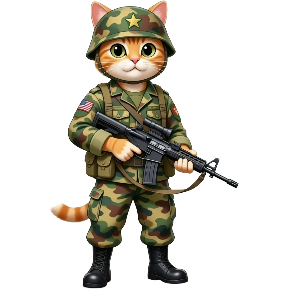Cat us soldier in 60s vietnam war hold an m16a1 emoji
