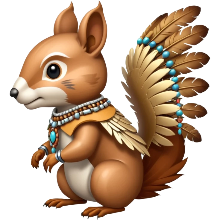 Full Robotic squirrel wearing native American regalia with feathers and beads emoji