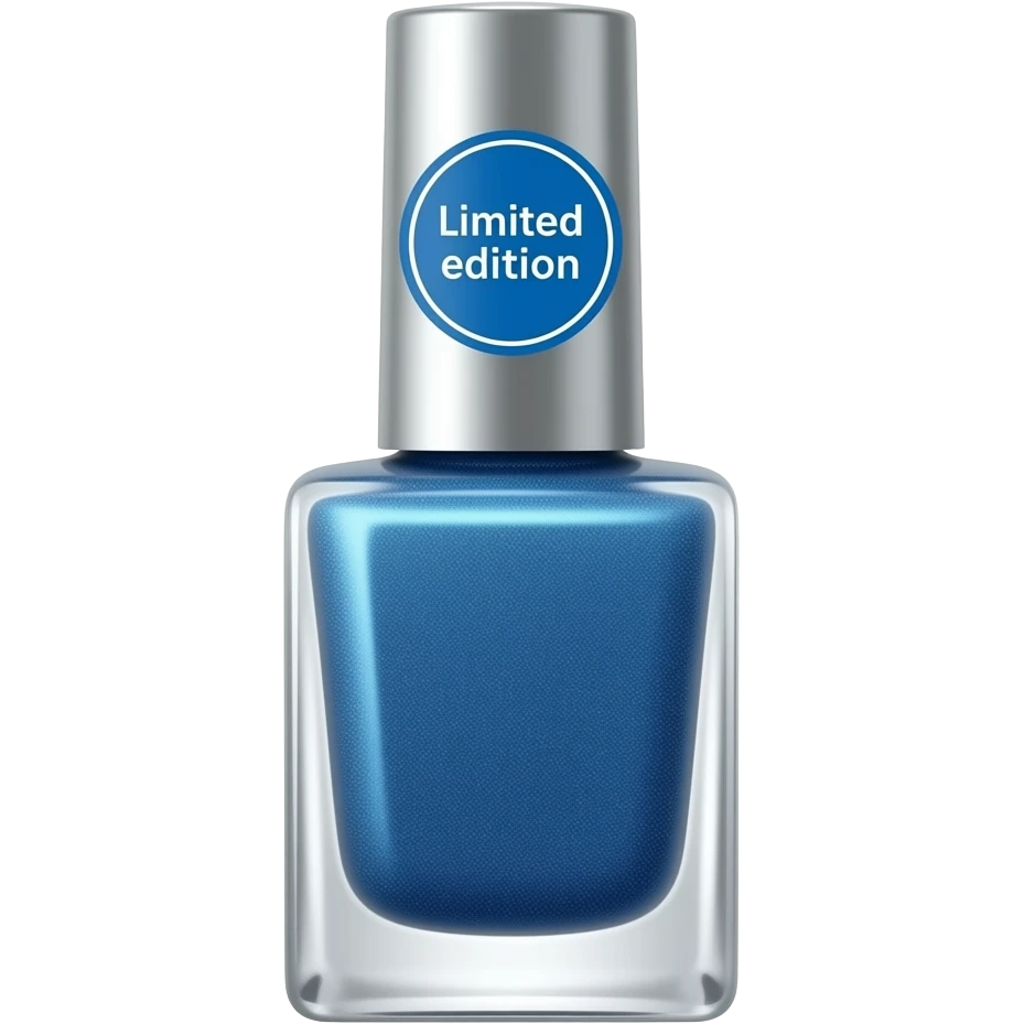 A blue glitter nail polish that has limited edition sticker on it emoji