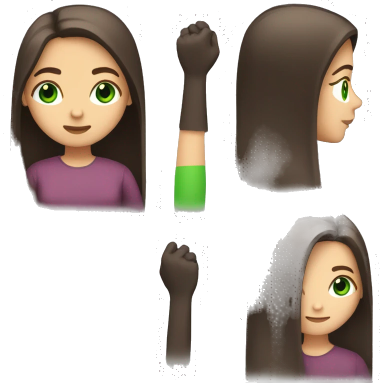 A long straight hair brunette girl with green eyes crossing her arms emoji