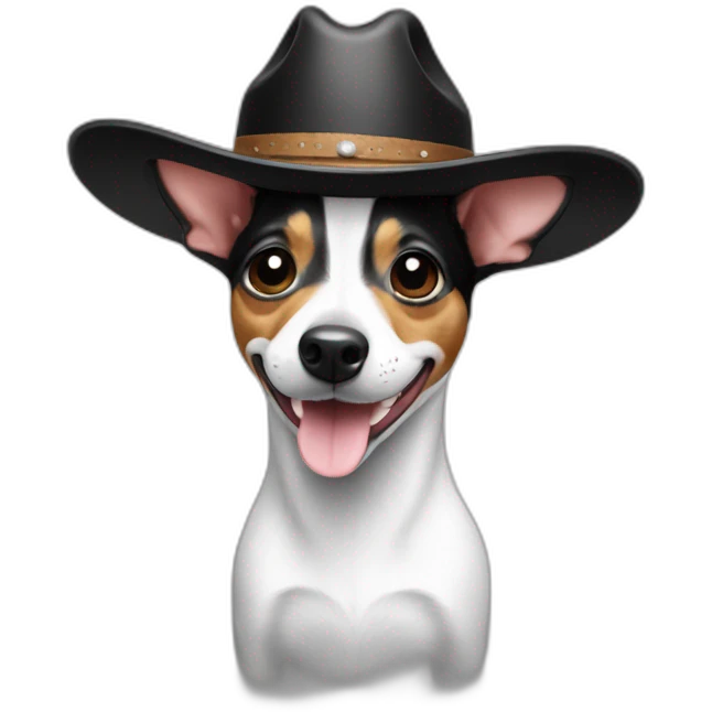 rat terrier wearing a cowboy hat smiling (black and white) emoji