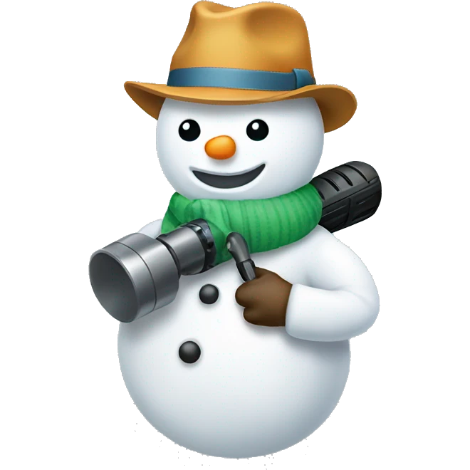 snowman with hat and scarf holding a drill emoji