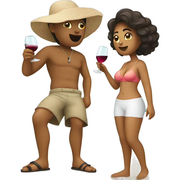 Tan Latina drinking wine on beach emoji