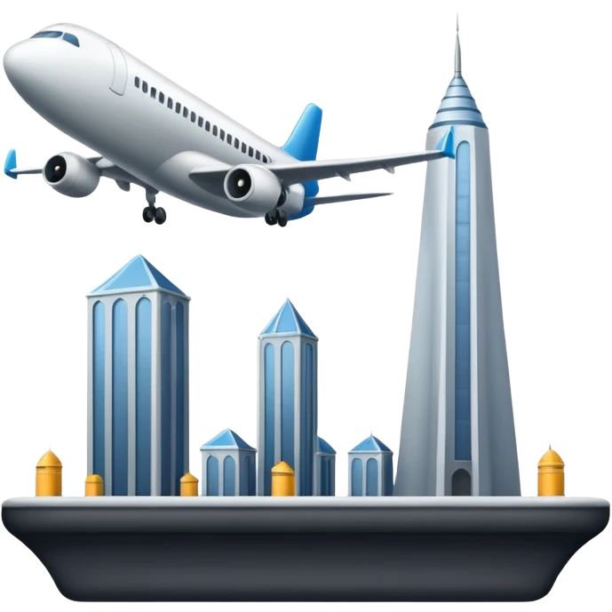 plane taking off with two towers behind it emoji