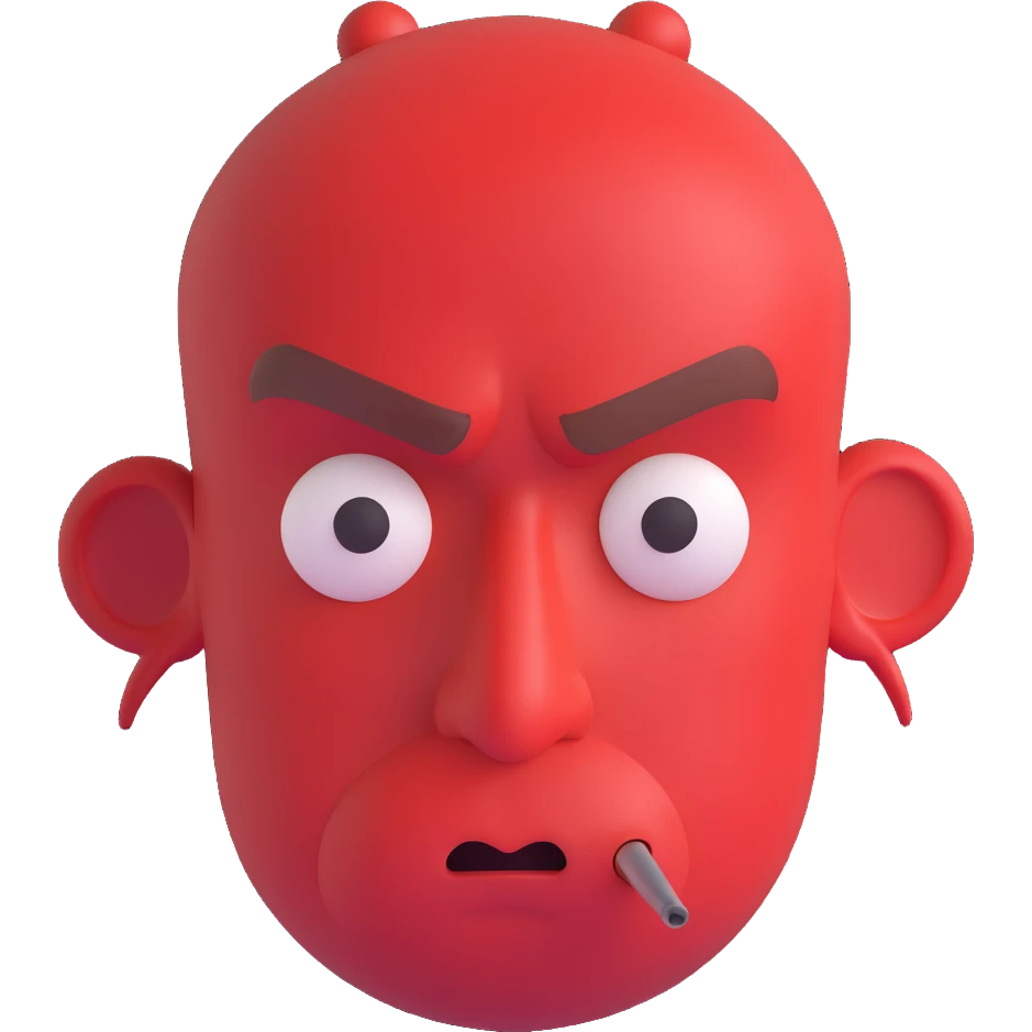 Make the man even more red in 3D emoji style with a round face, frowning expression, steam coming from ears, no background, bold and exaggerated features. emoji