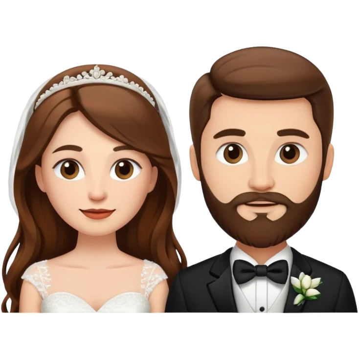    Brown hair long bride, groom with beard  emoji