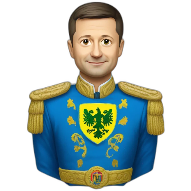 President Volodymyr Zelenskyy in haki tshirt with ukrainian coat of arms emoji