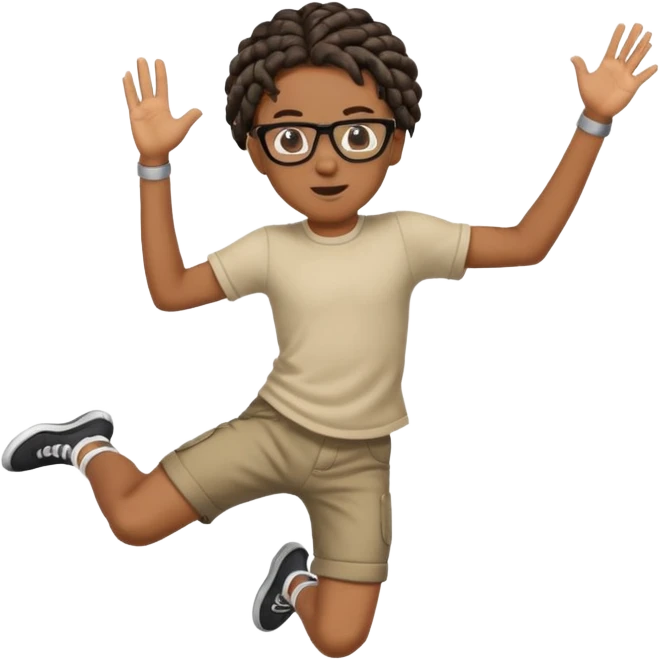 black boy with glasses and braided hair jumping emoji