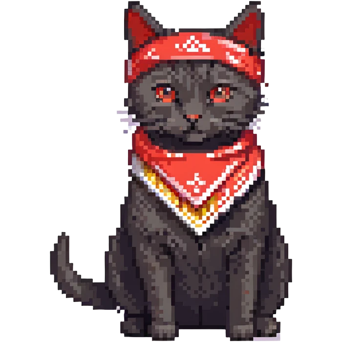 a little black socks cat with two uzis and a red bandana, he's just blasting!
 emoji